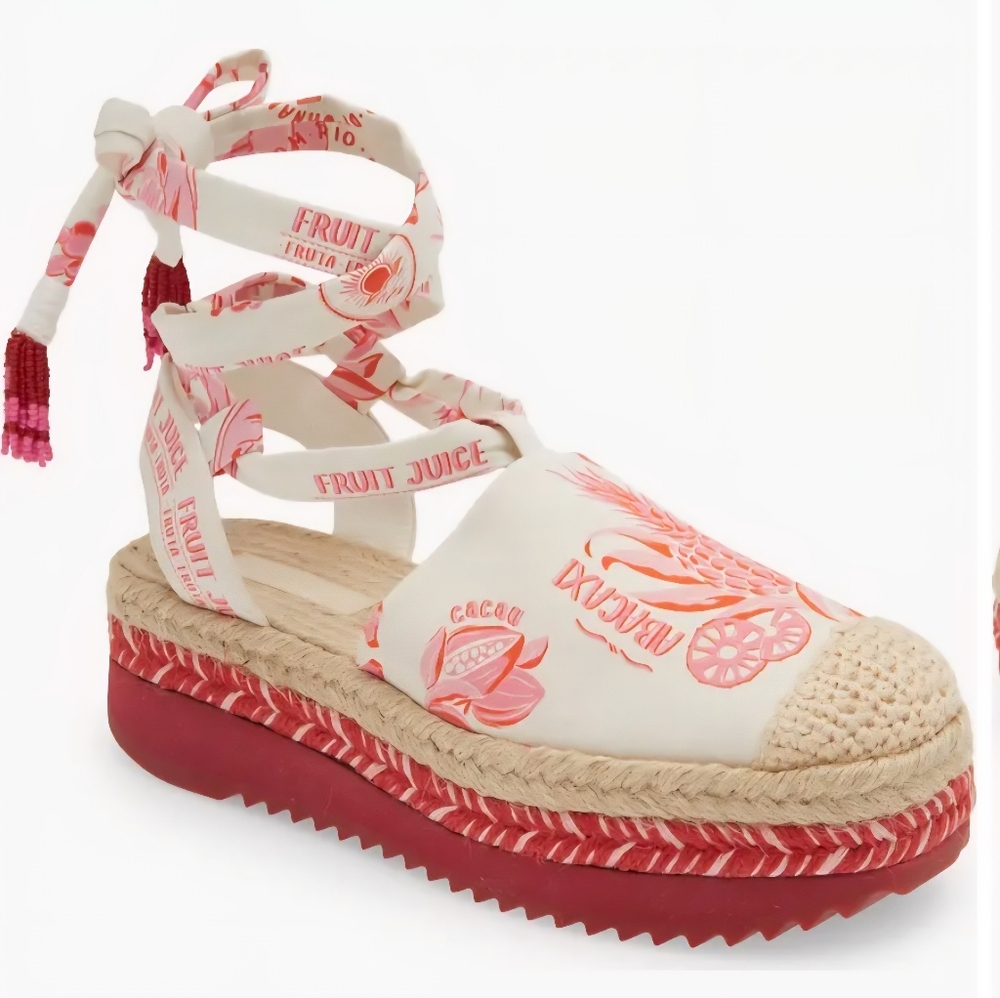 FARM Rio Pink Fruit Juice Platform Espadrille Sandals Size 6